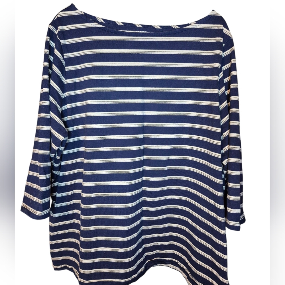 Lands' End Navy and White Striped Long Sleeve Top